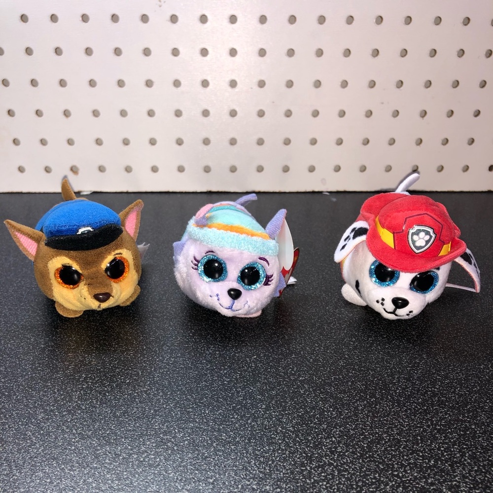 Ty Beanie Boos Paw Patrol 4” Everest, Marshall, Chase Stackable Plush - Lot Of 3